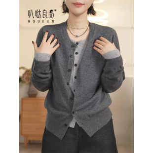 X【叭哒不惑】山羊绒羊毛兔毛休闲女士纯色圆领秋冬假两件针织衫