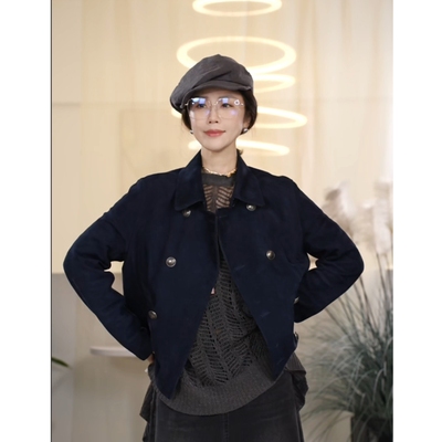 绵羊皮夹克复古翻领短款气