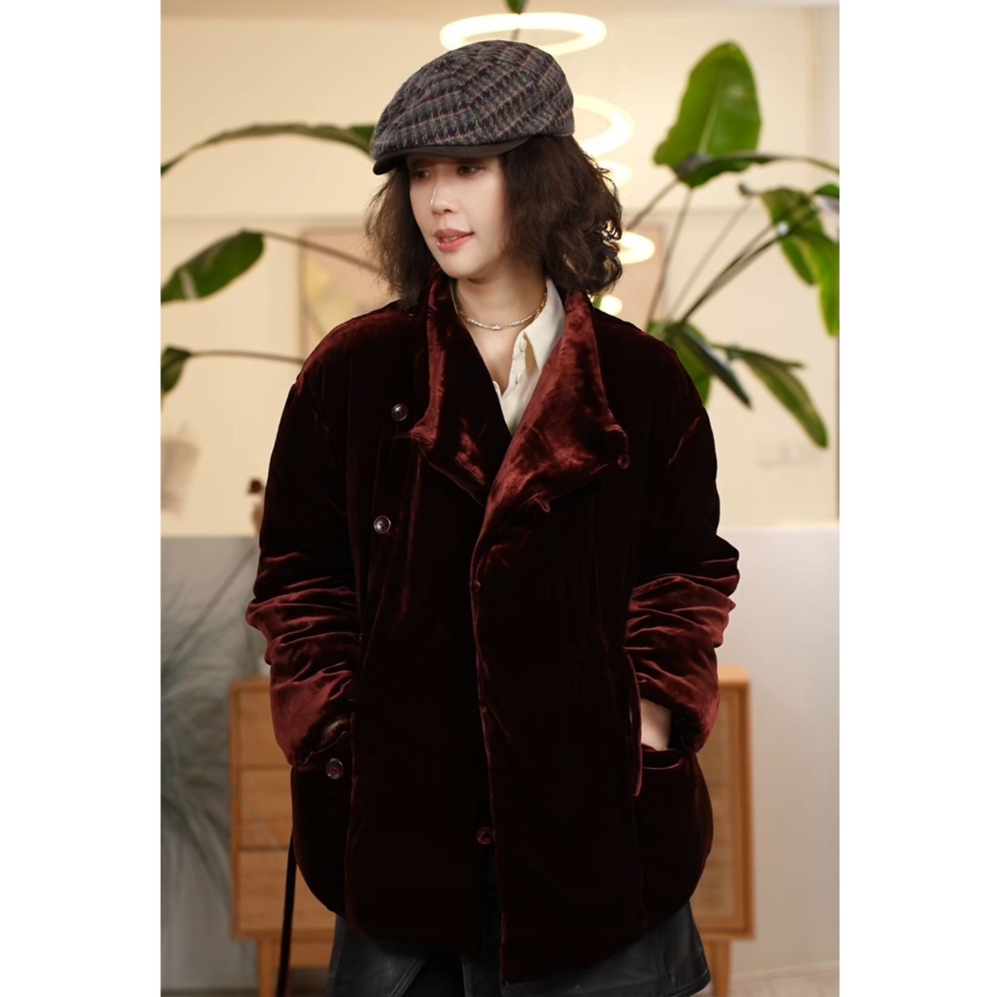 Y【叭哒不惑】红丝绒  白鹅绒丝绒高级感羽绒服女保暖气质外套