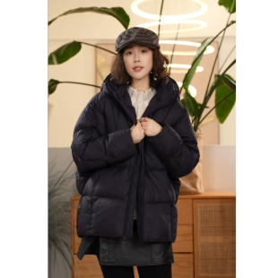 白鹅绒连帽泡芙羽绒服女中长款 黑巧巴斯克 外套 叭哒不惑