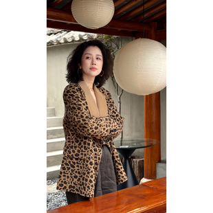 Y【叭哒不惑】 绵羊毛山羊绒豹纹复古设计感大衣外套女时髦百搭