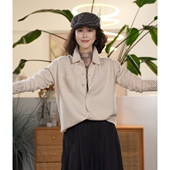 叭哒不惑 新日光 羊毛薄款 翻领镂空拼接毛针织衫 打底女上衣