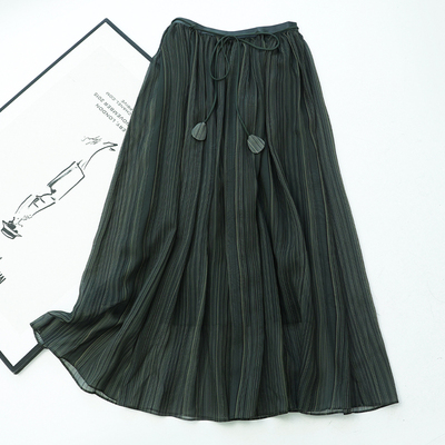 桑蚕丝时尚休闲宽松百褶半身裙