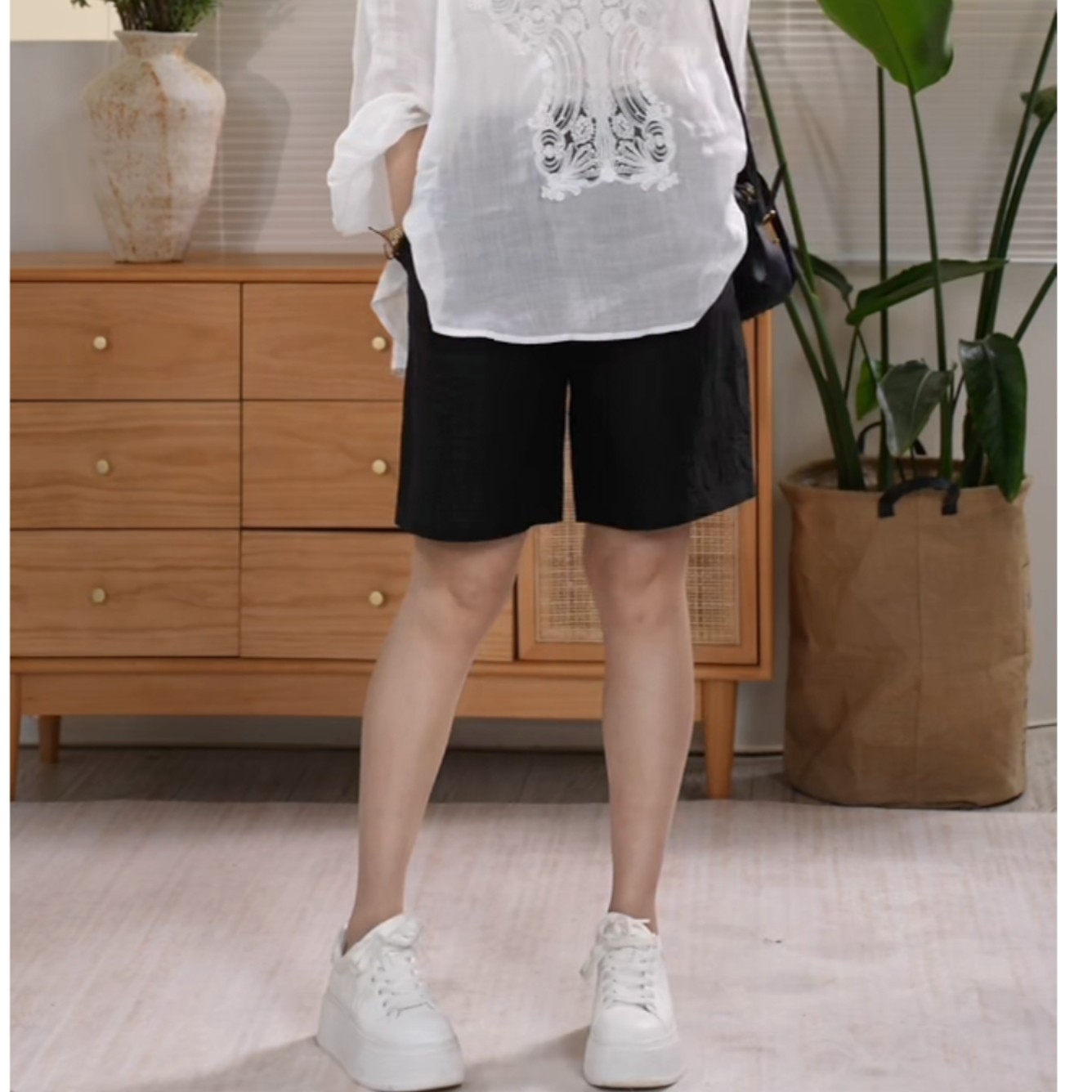 Y【叭哒不惑】盛夏裤 桑蚕丝香云纱龟裂纹百搭休闲裤松紧腰短裤