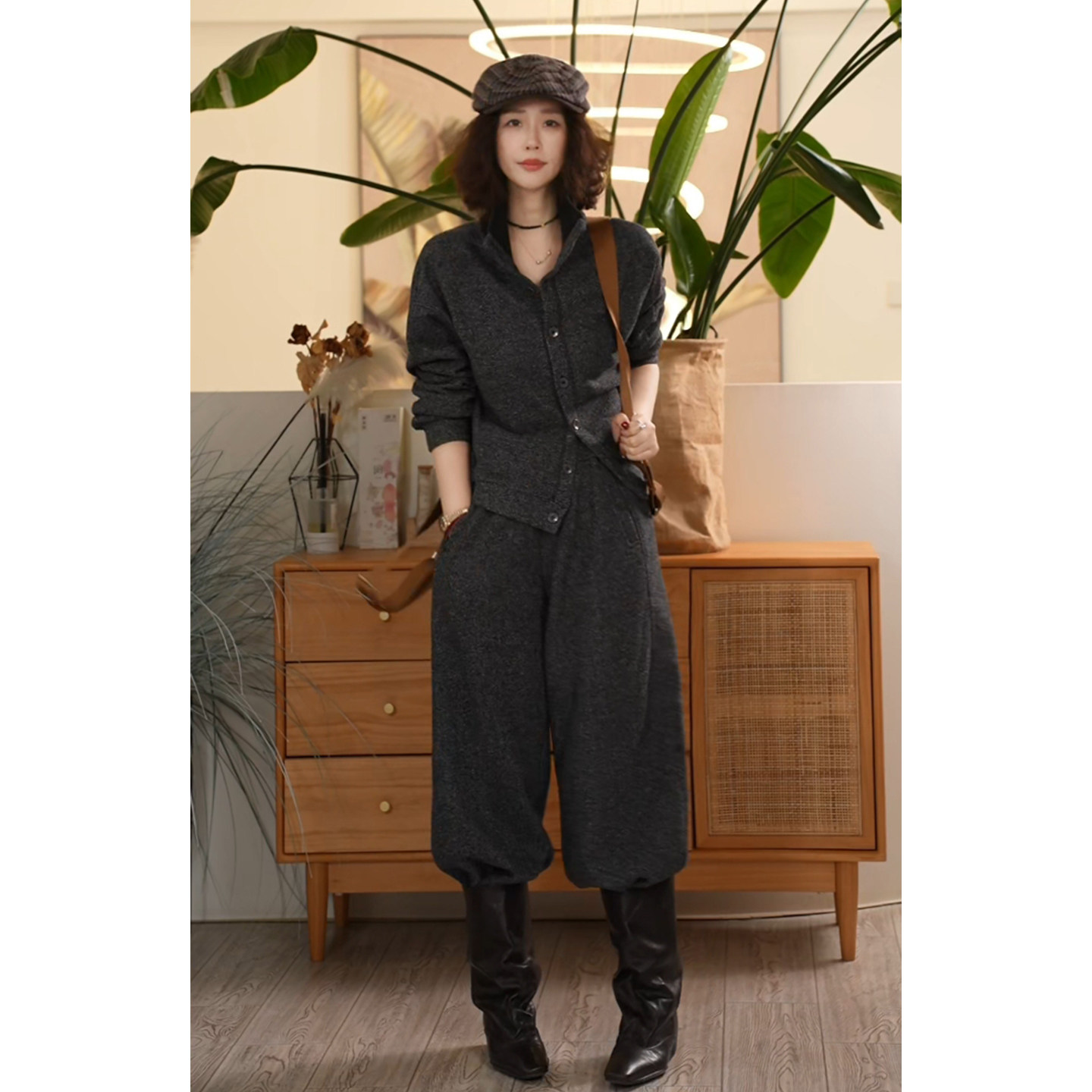 X【叭哒不惑】香草白巧 羊毛加绒立领休闲短外套裤子套装时尚百搭