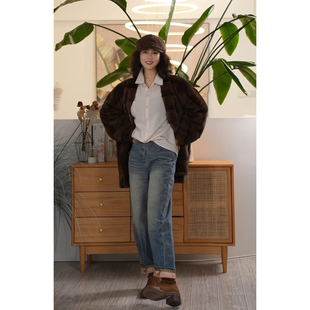 X【叭哒不惑】小马裤 棉复古水洗拼接宽松弯刀阔腿牛仔裤百搭女