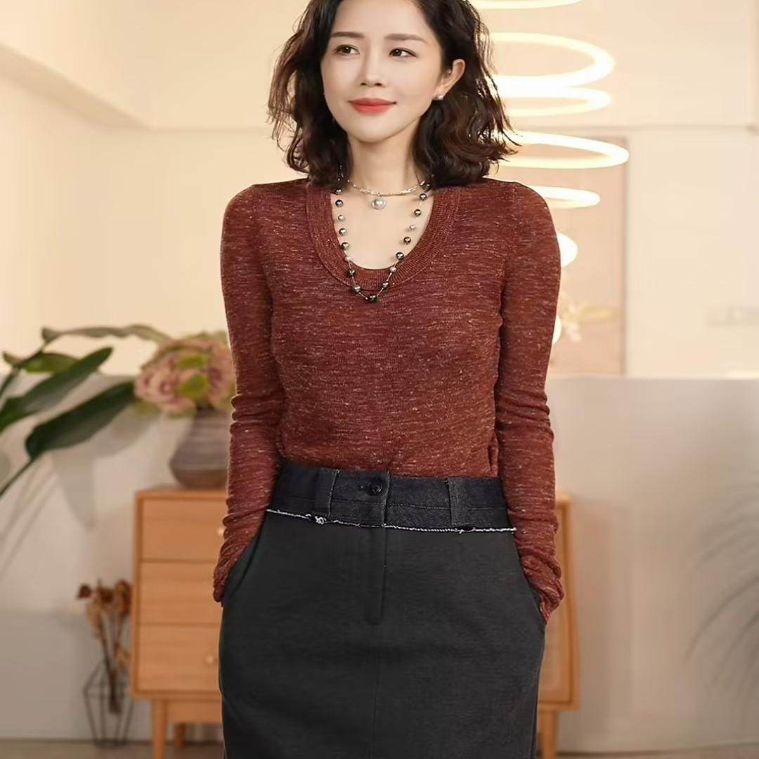 X【叭哒不惑】 本真 羊毛亚麻U型领打底衫简约针织显瘦修身内搭,女装/女士精品,毛针织衫,淘宝优惠券,粉丝福利购,淘宝优惠卷