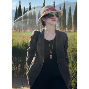 X【叭哒不惑】慕斯可颂 桑蚕丝柞蚕丝香云纱提花复古做旧外套