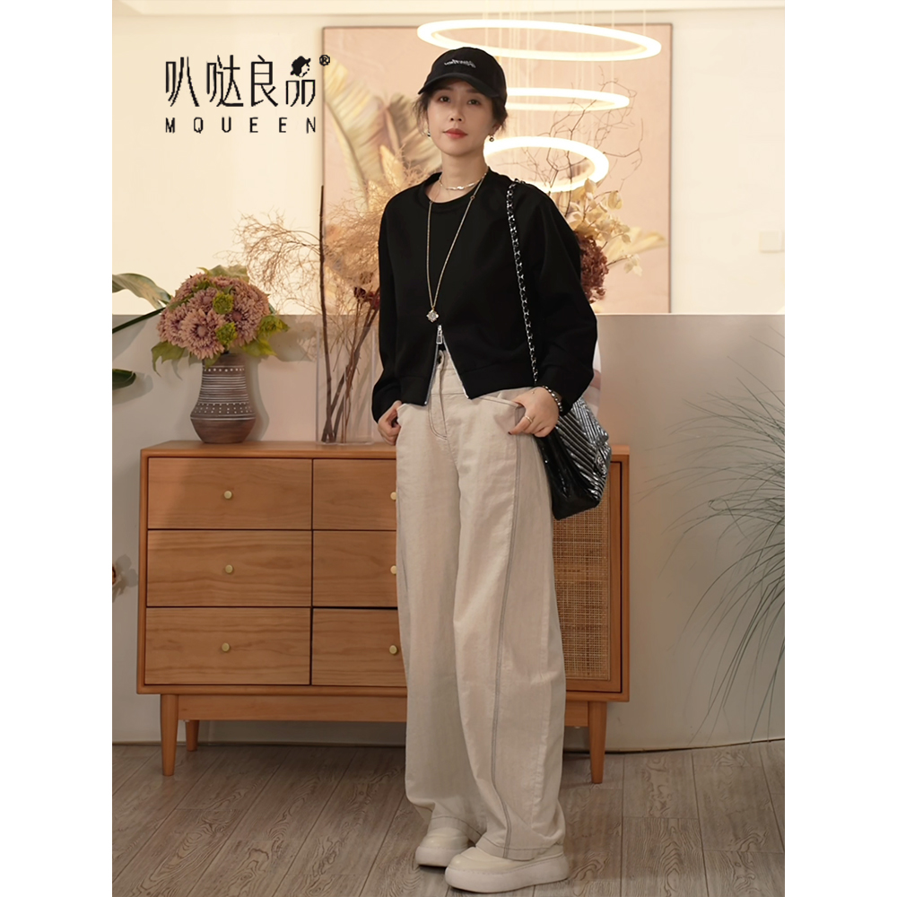 显瘦纯色休闲裤春季弯刀裤