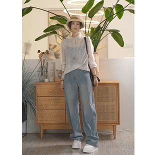 棉时尚 琳琅 休闲复古长裤 高腰牛仔裤 百搭直筒裤 叭哒不惑