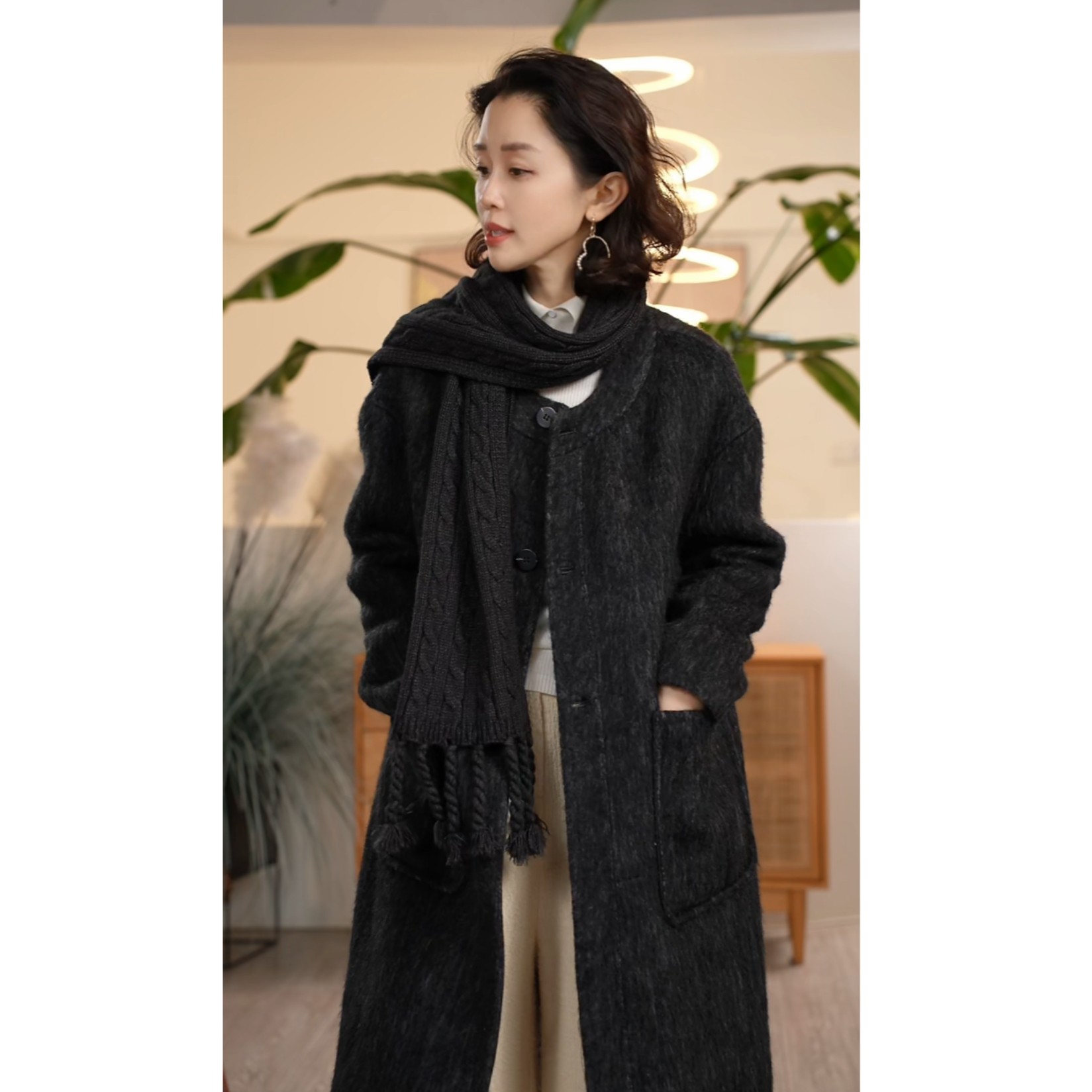 X【叭哒不惑】半日 绵羊毛羊驼毛围巾圆领毛呢外套女高级感上衣,女装/女士精品,毛呢外套,淘宝优惠券,粉丝福利购,淘宝优惠卷