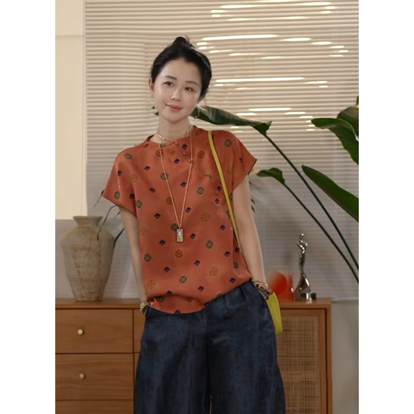 X【叭哒不惑】福寿录 桑蚕丝新中式夏季短袖斜襟百搭短袖上衣图片