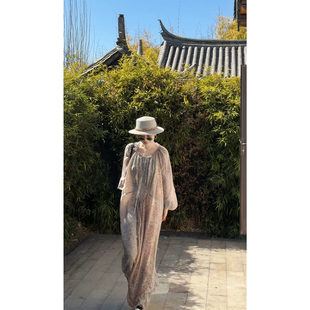 X【叭哒不惑】浅芽 桑蚕丝碎花气质连衣裙女时尚优雅长裙飘逸显瘦