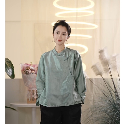 盘扣斜襟长袖复古百搭上衣外套