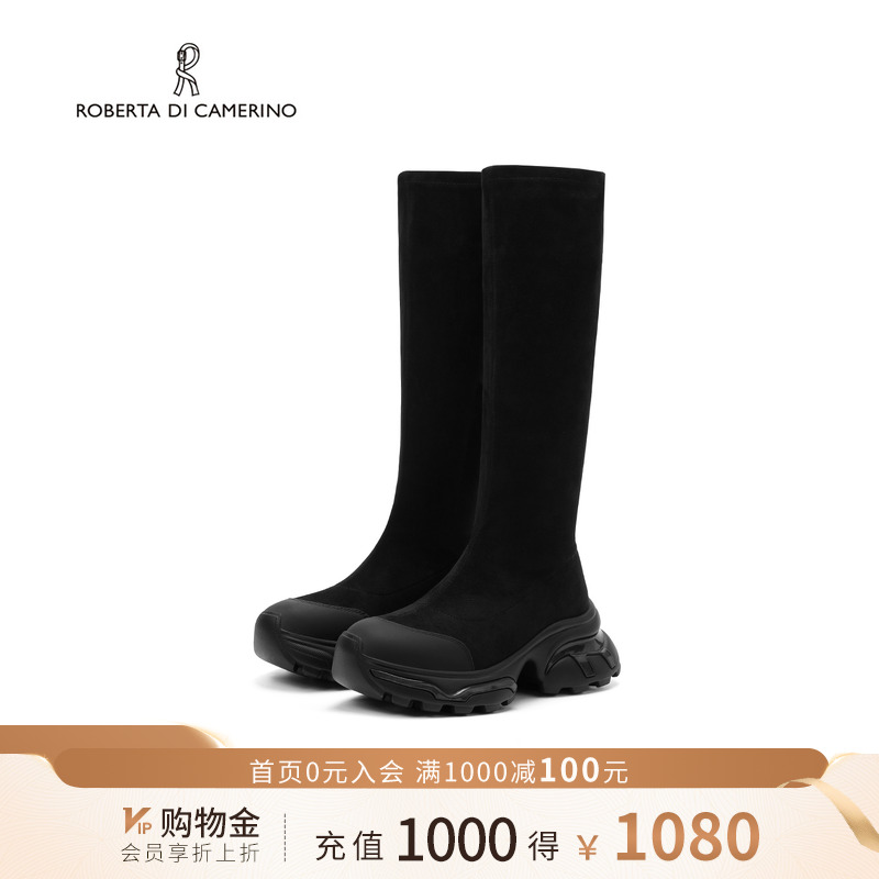 诺贝达冬季弹力靴高筒显瘦增高女靴保暖过膝粗跟长筒靴RA245401