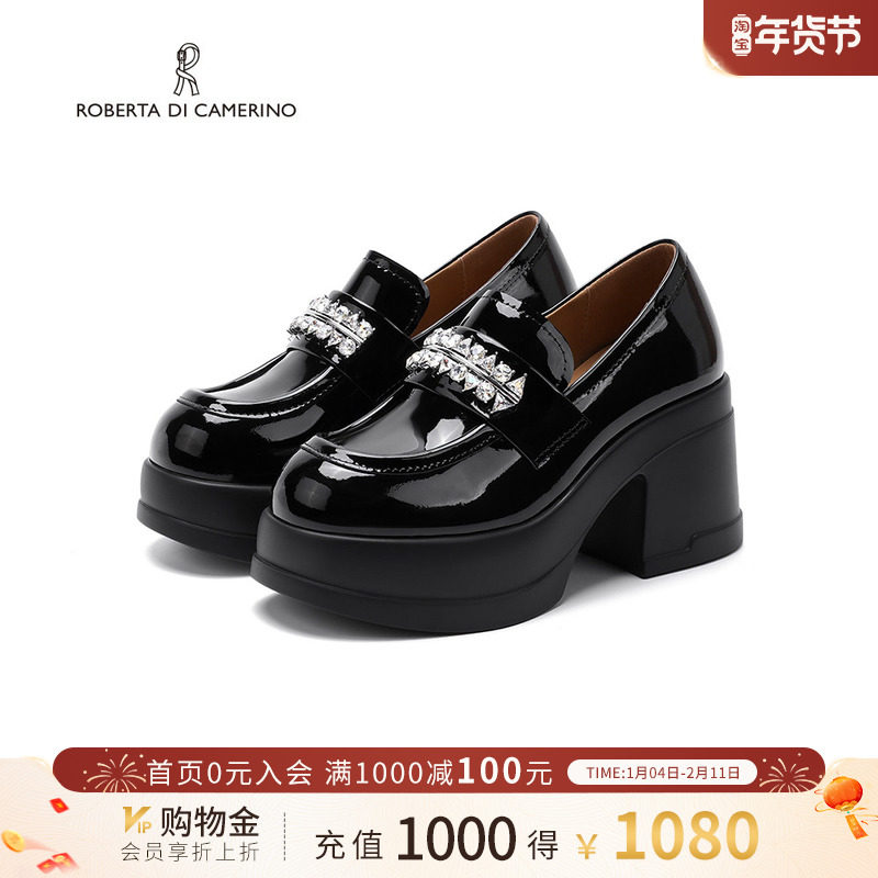 诺贝达厚底乐福鞋玛德琳英伦风女鞋水钻单鞋一脚蹬小皮鞋RL254501,女鞋,乐福鞋（豆豆鞋）,淘宝优惠券,粉丝福利购,淘宝优惠卷