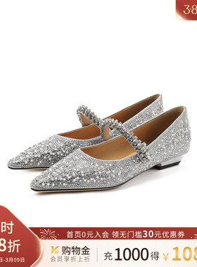 诺贝达2025春季仙女风低跟水钻带玛丽珍鞋平底浅口单鞋RWS250101