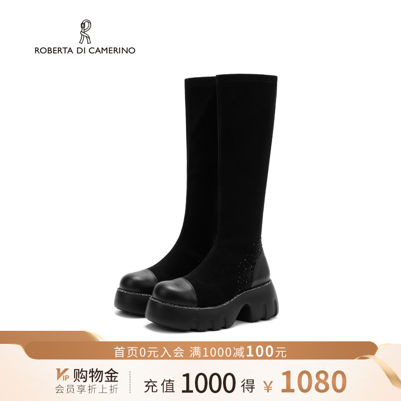 诺贝达冬季新款弹力靴水钻增高过膝长筒靴百搭高筒女靴RA255903