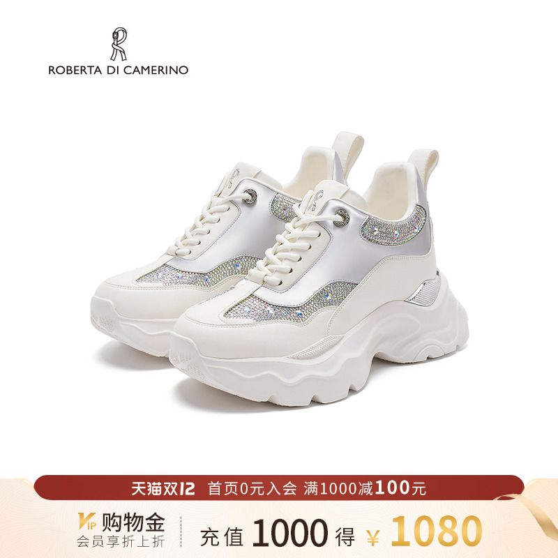 诺贝达新款老爹鞋时尚厚底内增高运动鞋闪钻透气女鞋RCL255909