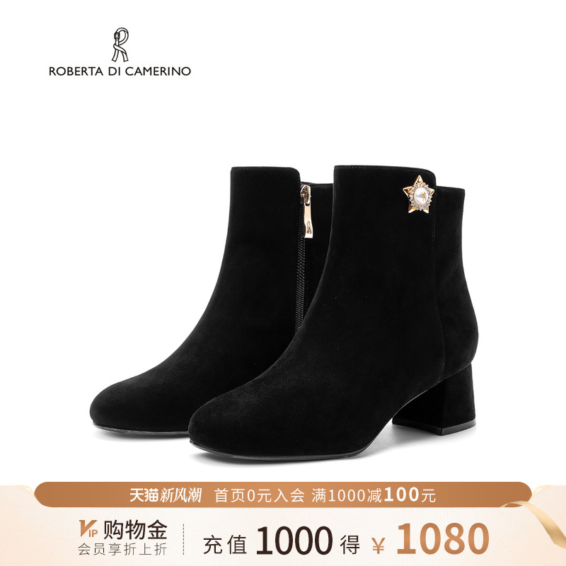 诺贝达冬季新款女靴圆头显瘦时装靴增高百搭绒面时尚短靴RA247903