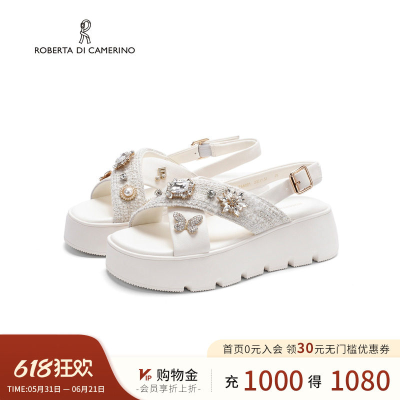 诺贝达2026夏季新款时装凉鞋厚底水钻蝴蝶结沙滩外穿女鞋RM266010