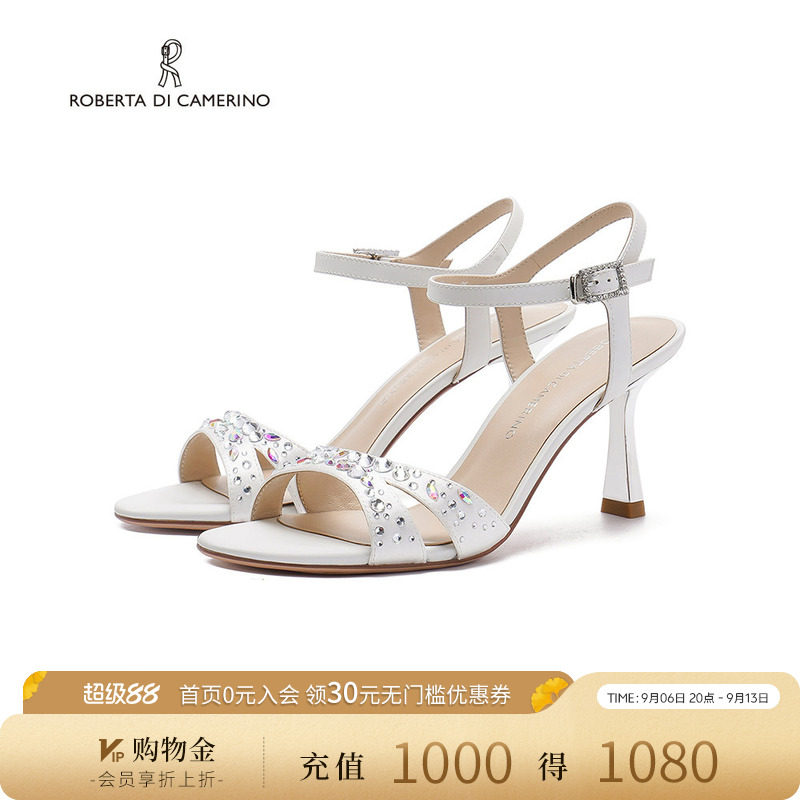 诺贝达露趾水钻一字带凉鞋2025夏季新款高跟女时装凉鞋RM258202图片