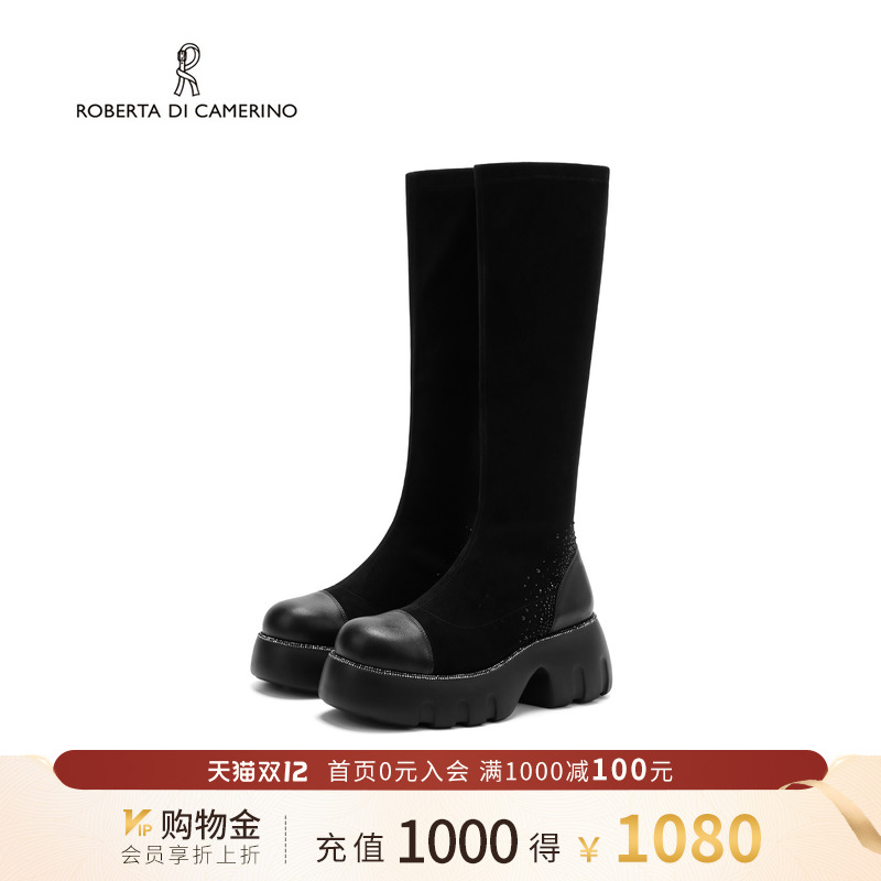 诺贝达冬季新款弹力靴水钻增高过膝长筒靴百搭高筒女靴RA255903