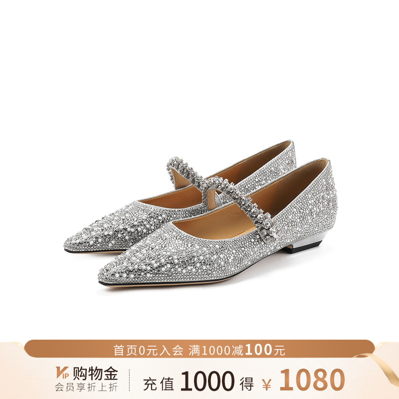 诺贝达2025春季仙女风低跟水钻带玛丽珍鞋平底浅口单鞋RWS250101