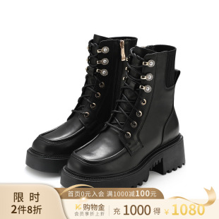 诺贝达女靴冬款 防滑厚底短靴帅气系带真皮马丁靴保暖舒适RA225005