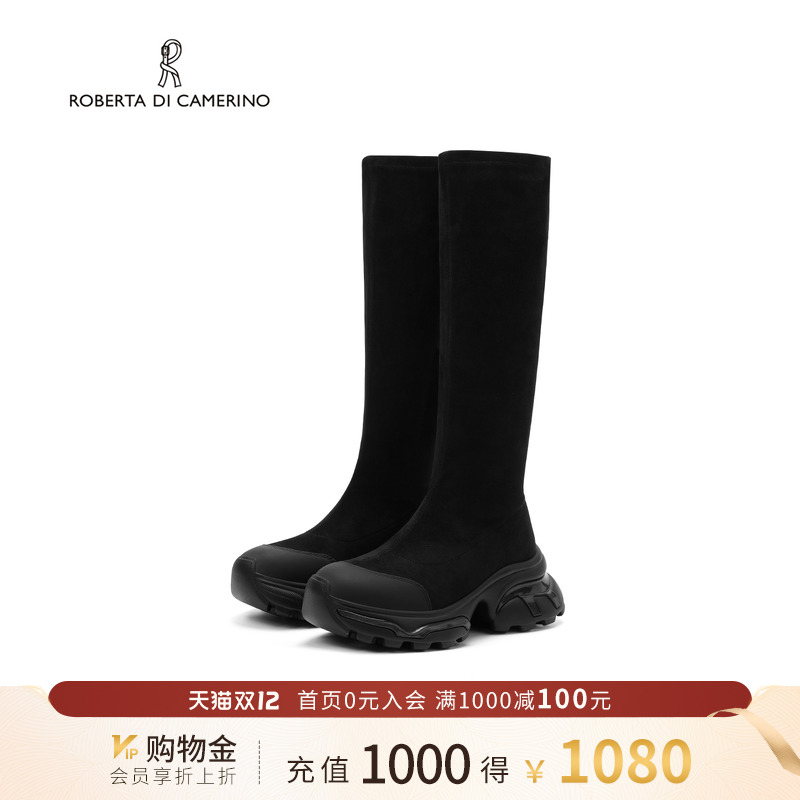 诺贝达冬季弹力靴高筒显瘦增高女靴保暖过膝粗跟长筒靴RA245401