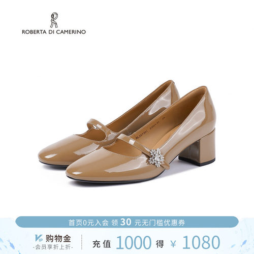 诺贝达秋季新款玛丽珍鞋太妃糖粗跟水钻女鞋休闲浅口单鞋RL257201