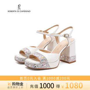 復(fù)古拼接粗跟一字帶涼鞋 諾貝達(dá)女鞋 新款 仙女風(fēng)涼鞋 夏季 RM247012