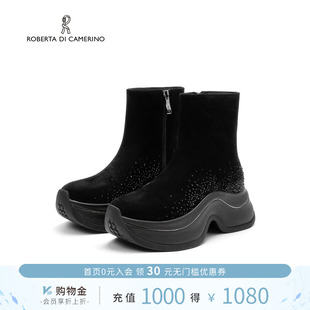 诺贝达冬季时装靴中筒复古弹力靴百搭厚底女靴显瘦时装靴RA256001