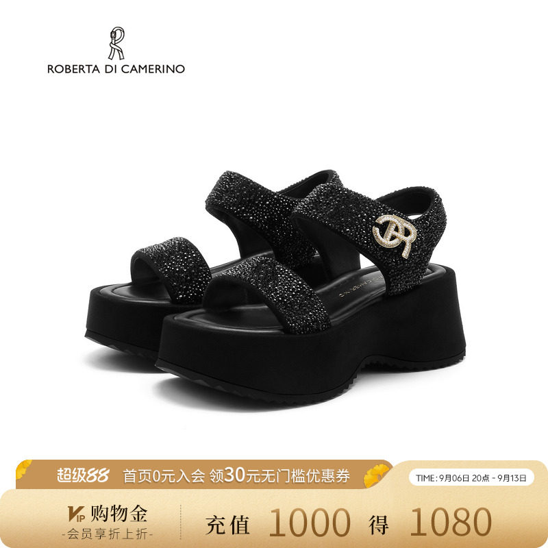 诺贝达夏季厚底水钻一字带凉鞋图片