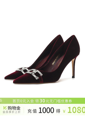 诺贝达女鞋高级饰扣细高跟气质单鞋小香风水晶点钻浅口RWL230115