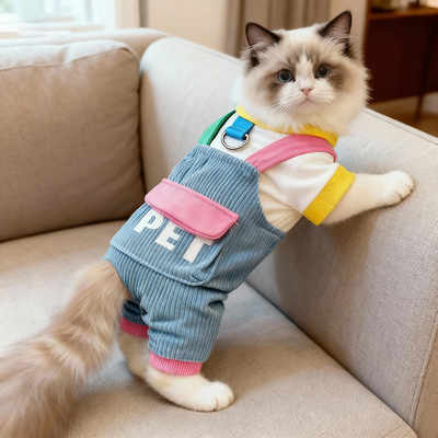 秋冬猫咪衣服保暖多巴胺背带裤防掉毛暹罗蓝猫银渐层宠物狗四脚衣