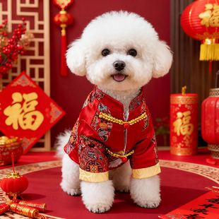 狗狗衣服过年喜庆拜年服秋冬款小型幼犬泰迪博美新年宠物保暖唐装