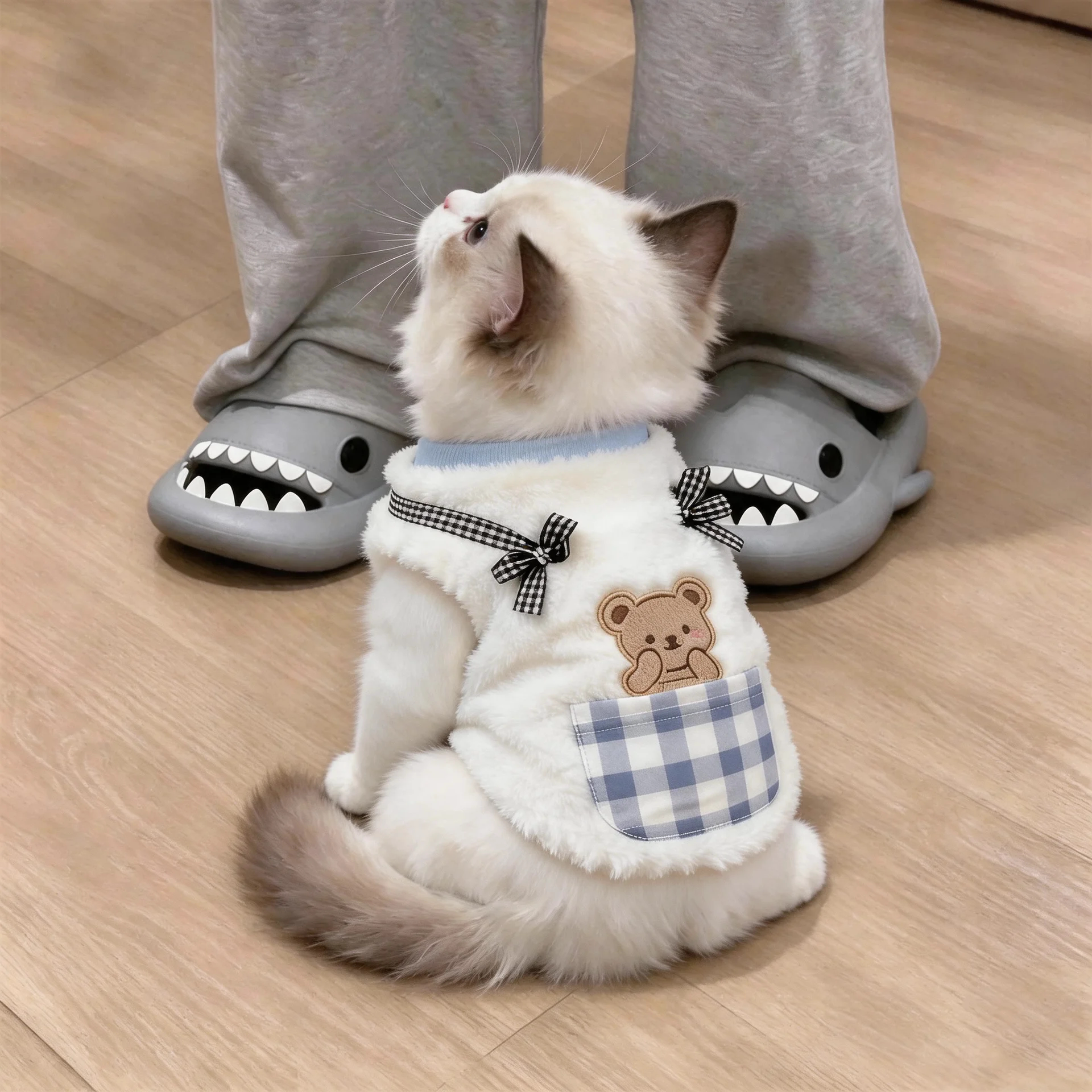 猫咪衣服秋冬天加厚两脚衣宠物幼猫小狗保暖背心狗狗可爱毛绒卫衣