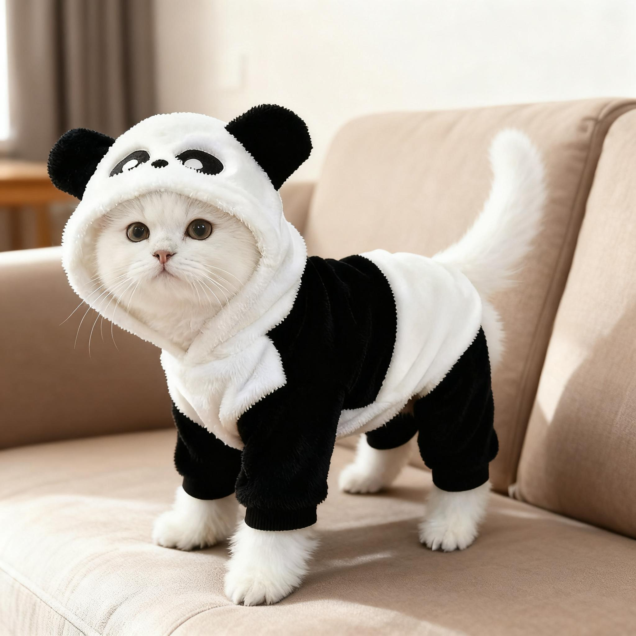 可爱猫咪衣服四脚熊猫装秋冬季布偶英短宠物狗狗绒衣保暖连帽卫衣