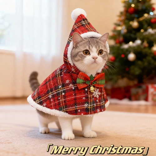Рождественский клетчатый плащ с капюшоном для домашних животных, одежда для собак, Тедди Рэгдолл, теплый плащ для маленьких собак и кошек