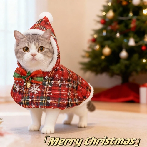 Рождественский клетчатый плащ с капюшоном для домашних животных, одежда для собак, Тедди Рэгдолл, теплый плащ для маленьких собак и кошек