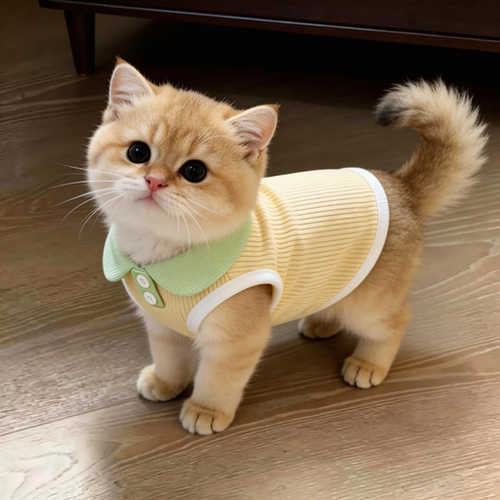 猫咪衣服防掉毛春夏季薄款小背心金渐层狗狗多巴胺防脏翻领POLO衫