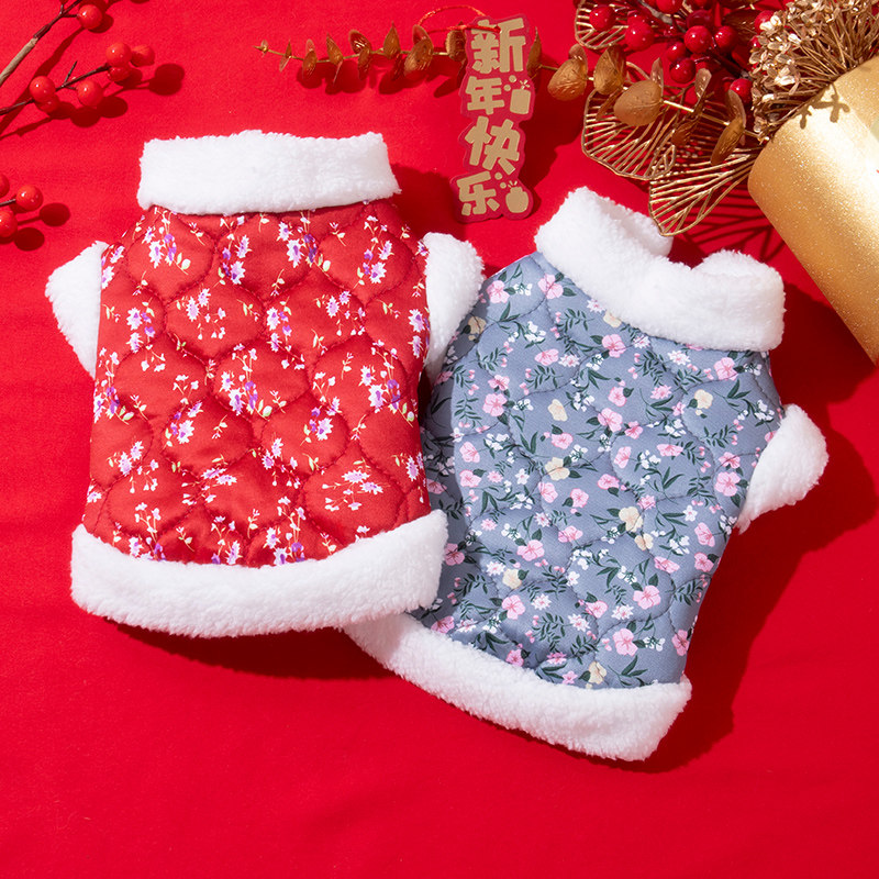 猫咪衣服秋冬装中国风碎花保暖棉衣布偶英短宠物狗狗新年加绒棉袄