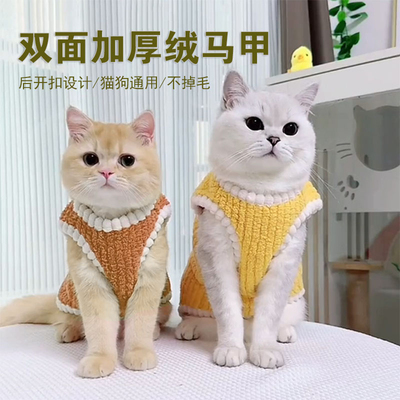 秋冬宠物猫咪衣服无袖马甲保暖英短布偶幼猫防寒加绒开衫狗狗背心