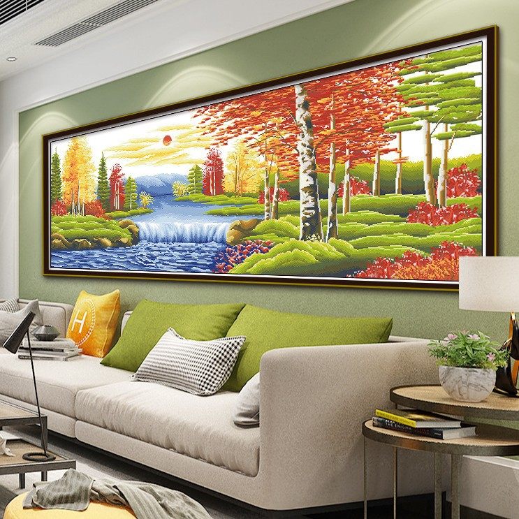 新款风景画金玉满堂流水生财十字绣印花手工刺绣客厅装饰,居家布艺,十字绣套件,淘宝优惠券,粉丝福利购,淘宝优惠卷