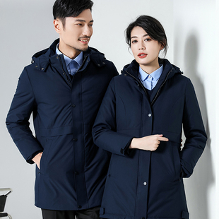 职业装中长款白鸭绒羽绒服冬季男女同款商务加厚4S店售楼部工作服