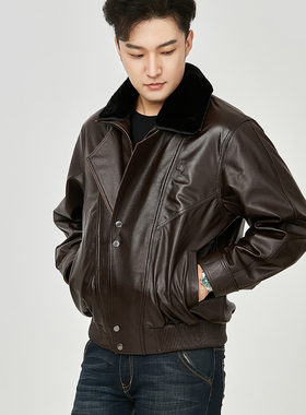 牛皮皮衣男金狸貂皮毛一体内胆a2飞行员皮夹克外套男真皮飞行服冬