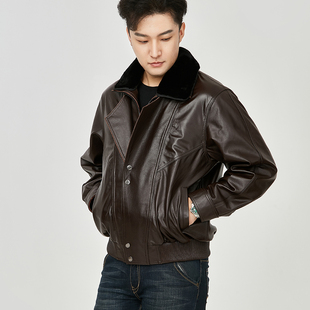 牛皮皮衣男金狸貂皮毛一体内胆a2飞行员皮夹克外套男真皮飞行服冬