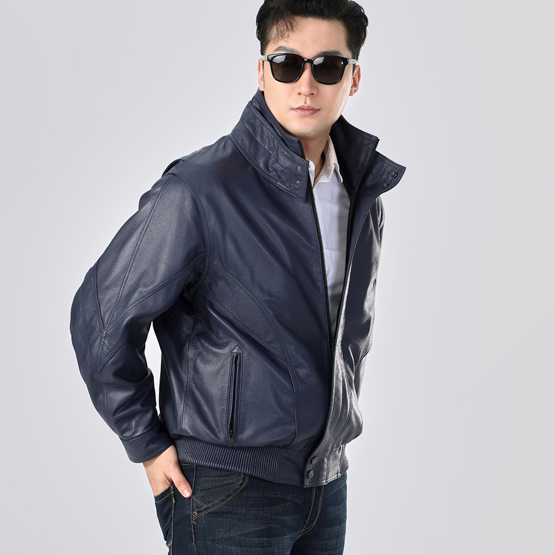 真皮皮衣男士头层牛皮摩托车机车服中老年宽松双立领飞行员皮夹克