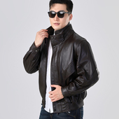 牛皮皮衣男美格拉貂皮毛一体内胆加绒加厚真皮飞行员皮夹克外套男